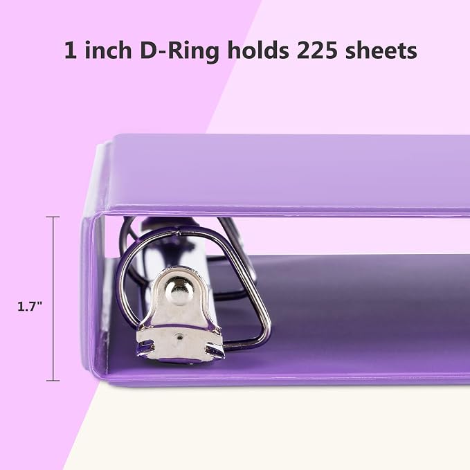 ViVin Sturdy 1 Inch D Ring Binders with 2 Pockets, 6 Pack, Purple | 3 Ring Binders with Clear View Cover, Hold 225 Sheets of US Letter Size Paper, PVC-Free for Office, Home, School