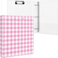 Colarr Pink Gingham 3 Ring Binder 1.5 Inch with Clipboard Interior Pockets, Cute Preppy Round Ring Binder for Office Supplies & File Folder Organization