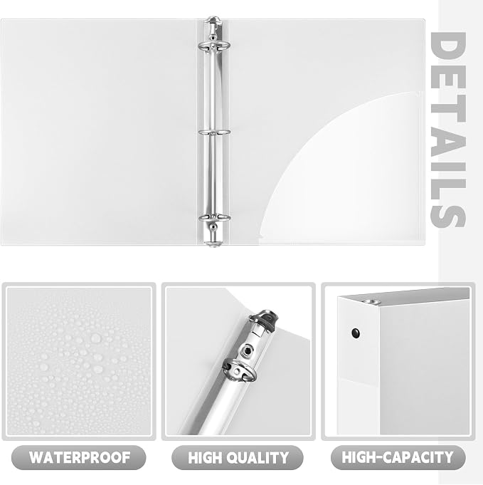 Henoyso 24 Pcs 1.5 Inch 3 Ring Binders, Letter Size,White | Binders Bulk, Holds 350 Sheets, Round Rings, Durable Flexible PP Plastic Covers, Pockets Labels, School Office Supplies