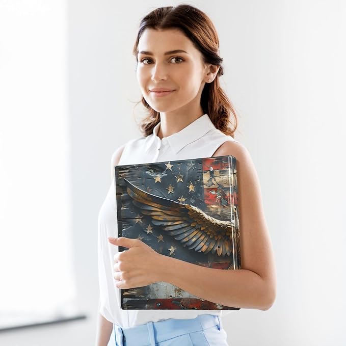 3 Ring Binder Eagle American Flag Vintage 1.5 inch Binders Three Ring Binders with Clipboard Fit 8.5'' x 11'' Paper 3 Interior PVC Clear Pockets for Office Supplies