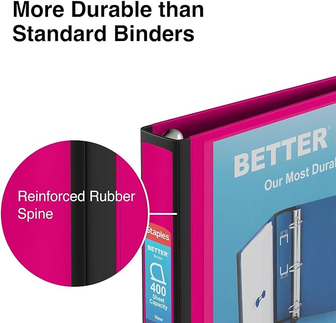 Staples Better 1.5-Inch 3-Ring Binder, Pink, Heavy-Duty | Durable binder built for school and office document organization.