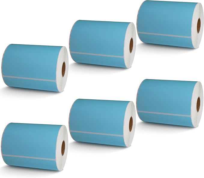 BETCKEY - 4" x 4" Shipping & Large Square Labels Compatible with Zebra & Rollo Label Printer,Premium Adhesive & Perforated[Light Blue, 6 Rolls, 2100 Labels]
