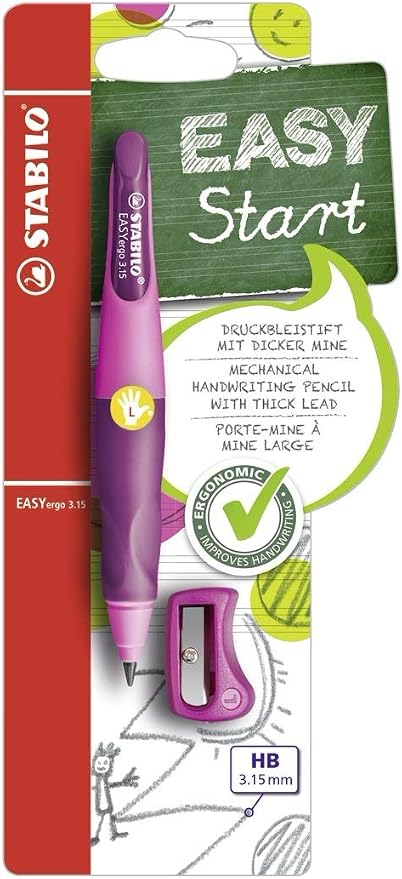 STABILO - EASYergo 3.15 - Ergonomic Mechanical Pencil - Left-Handed - Pack of 1 - Pink/Lilac with Sharpener