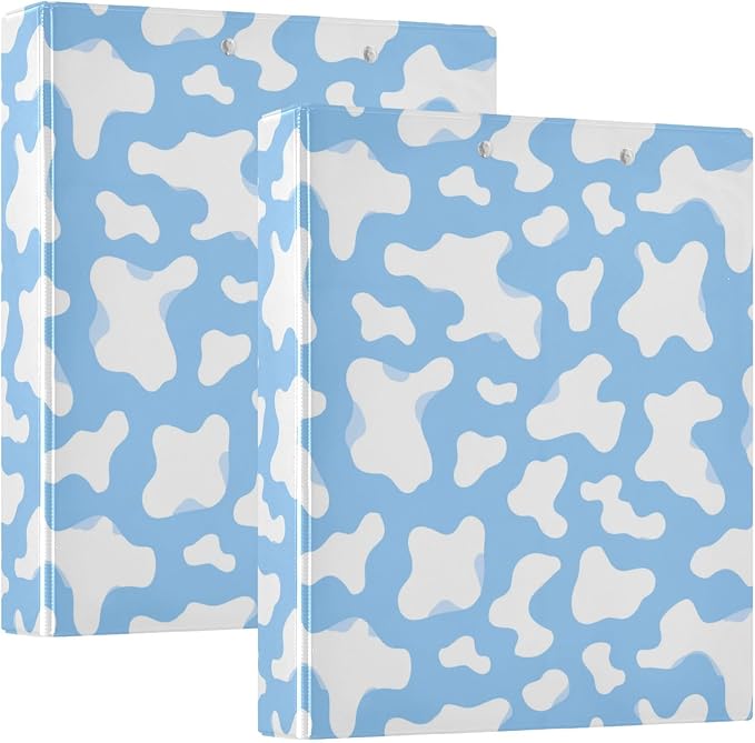 Blue Cow Spot Round Ring Binders 1.5 Inch 3 Ring Binder with Clipboard Holds 200 Sheets Office Home School