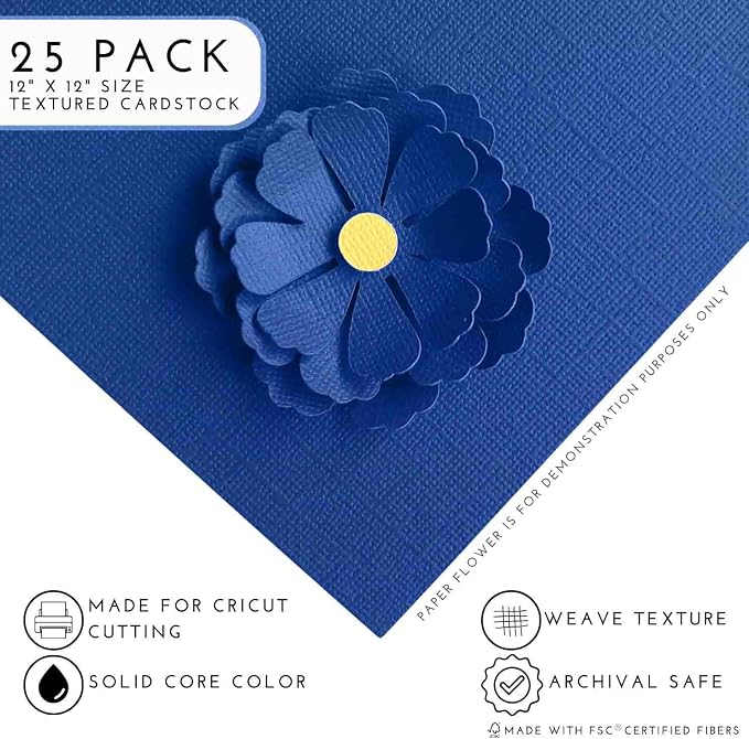 TITANIC BLUE—12x12 Textured Cardstock | 80lb Textured Blue Scrapbook Paper | Premium Cardstock for Cricut Cutting | 25 Sheets