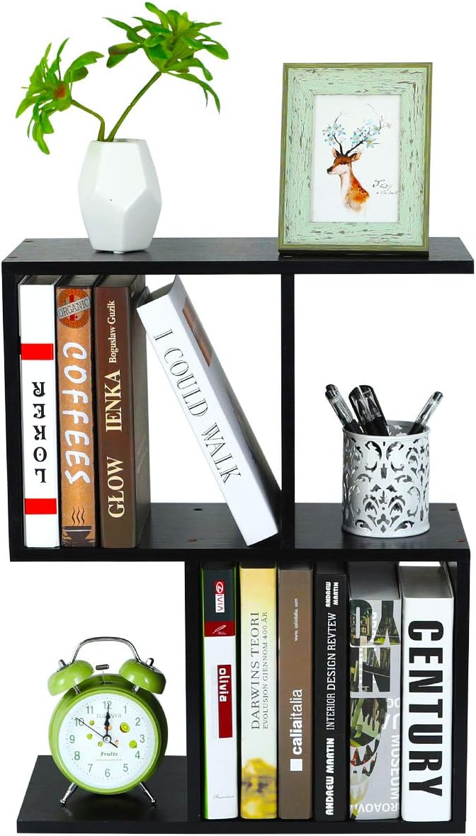 Desktop Shelf Freestanding Wooden Small Bookshelf Desk Supplies Organizers and Accessories Storage Display Rack Office Dorm Decor for Women, Black