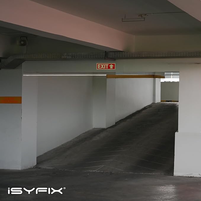 iSYFIX Exit Signs with Directional Up Arrow - 6 Pack 12x4 Inch Glow in the Dark for Business, School, Office, Warehouse - Durable 40 Mil Polystyrene, UV Laminated, Waterproof, Scratch & Fade Resistant