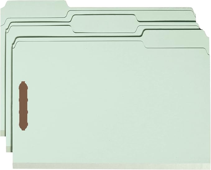 Smead Pressboard Fastener File Folder, 2 Fasteners, 1/3-Cut Tab, 2" Expansion, Legal Size, Gray/Green, 25 per Box (20004)