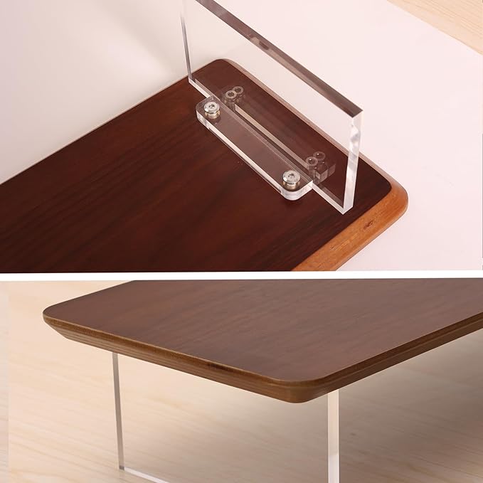 SUIBIAN Elegant Wood & Acrylic Monitor Stand with 15W Wireless Charging – 31.5" Large Desk Riser for Ergonomic View, Desktop Organizer, Laptop & PC | Modern Floating Design(Walnut Wood)