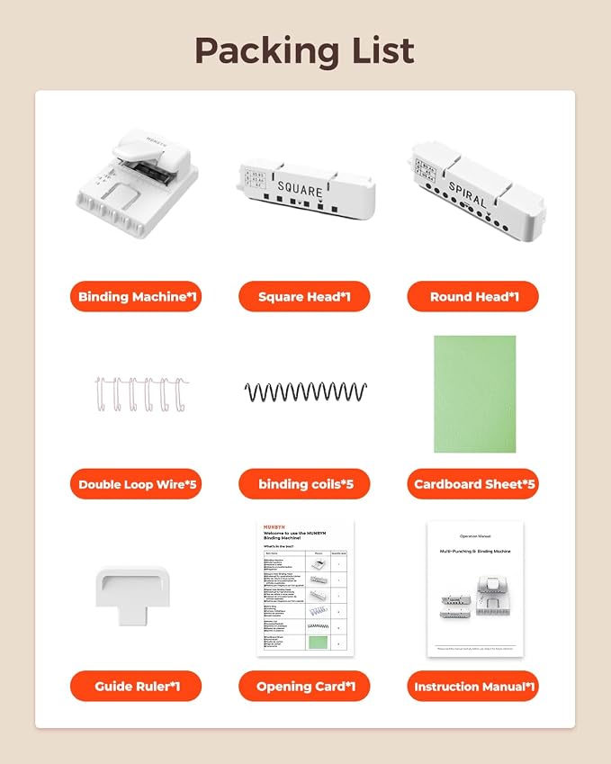 MUNBYN Multi Binding Machine with 2 Detachable Heads(Round & Square), White | DIY Small Book Binder for Notebooks, Calendars, Albums, Journals at Home, School, Office