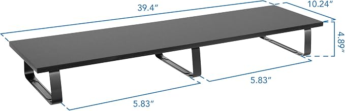 Mount-It! 39" Extra Long Dual Monitor Stand Riser – Ergonomic Desk Organizer for 2 Monitors, Laptop, TV, or Printer – Heavy-Duty Steel & Wood Desktop Shelf with Storage – Supports 44 Lbs – Black