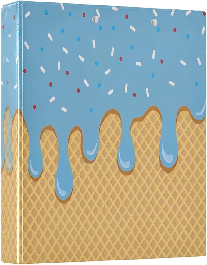 3 Ring Binder Blue Ice Cream 1.5 inch Binders Three Ring Binders with Clipboard Fit 8.5'' x 11'' Paper 3 Interior PVC Clear Pockets for Office Supplies