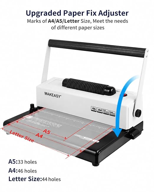 Coil Spiral Binding Machine, Punch 15 Sheet - Manual Hole Punch - Electric Coil Inserter - Adjustable Side Margin - for Letter Size/A4/A5, Comes with 1 Box 5/16'' Binding Coils & Plier