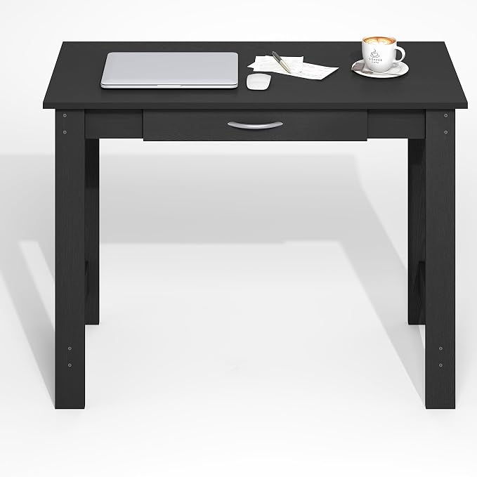 Furinno Jaya Desk, 39.2 Wide Computer Desk with Drawer, Darkwood | Office Desk, Writing Desk, for Home Office, Bedroom, Living Room