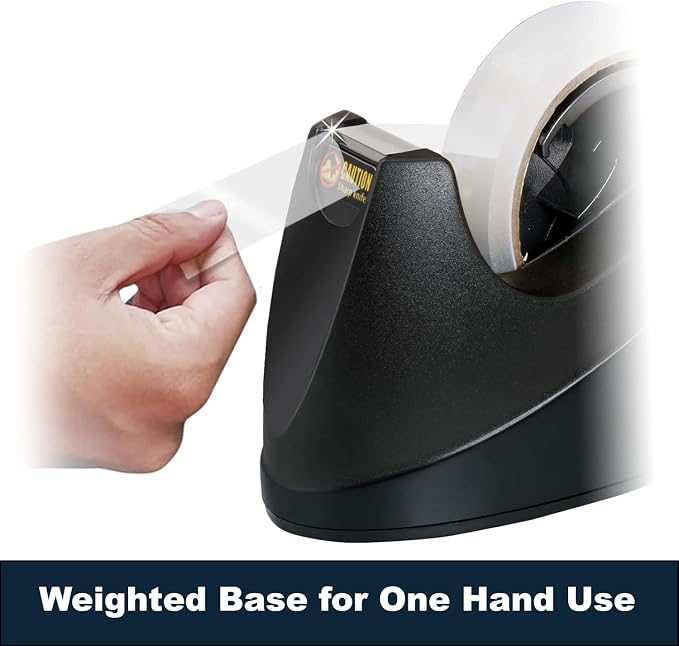 MDJ by Excell Desktop Tape Dispenser (Fits 1" + 3" Core) with Heavy-Weighted Base for One-Hand Dispensing for Office, Home, School, Masking, Heat Transfer, Sublimation, Crafts, Gift Wrapping (Black)
