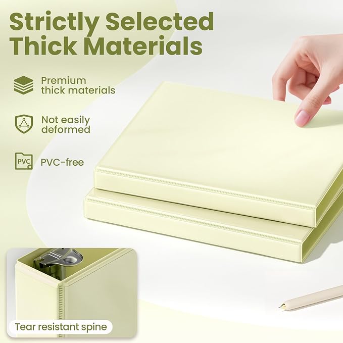 SUNEE 3 Ring Binder, 1/2 Inch D Ring, Clear View PVC-Free (Fit 8.5x11 Inches), Green, 1 Pack