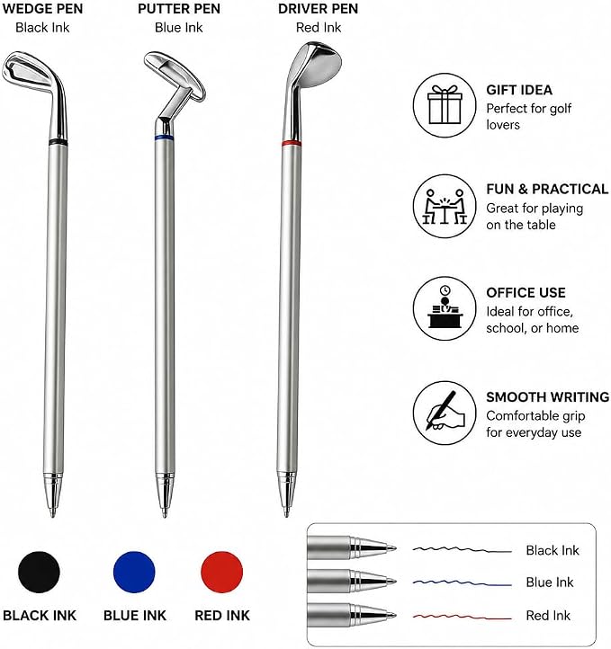 SANTA CASA Golf Pen Holder with 3 Pens, Mini Golf Desk Game for Golfers | Funny Desk Golf Accessory, Unique Gift for Men, Dad & Boss, Stocking Stuffer