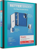 Staples Better Binder, 1.5-Inch D-Ring View, Teal, Holds 350 Sheets | Reinforced spine for durable everyday use in office and school settings.