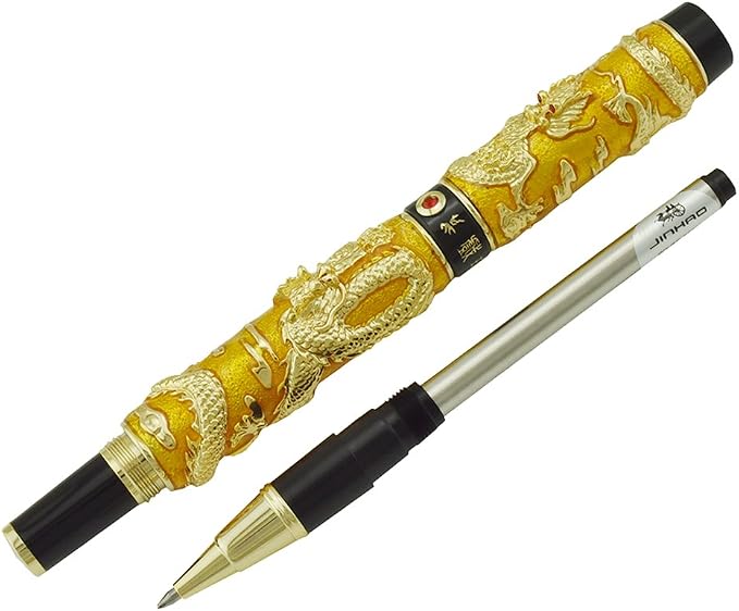 Jinhao Double Dragon Rollerball Pen Golden Cloisonne Enamel Handcraft for Signature and Collection
