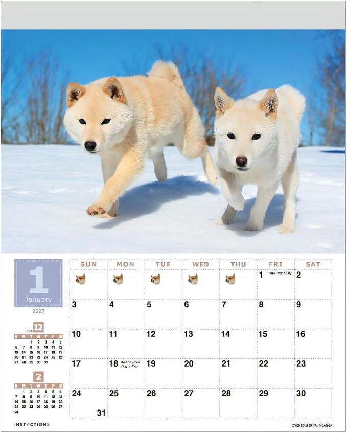 Shiba Inu Wall Calendar 2026-2027 Set, Cute Puppy Photos, Japanese Scenery
