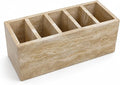 Travertine Desk Organizer, 5-Compartment Pen & Brush Holder | for Pens, Makeup Brushes, and Office Desk Decor, 9.84 x 3.94 x 3.94 in