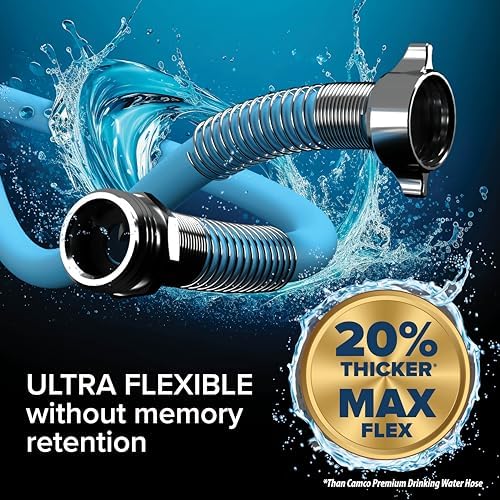 Camco EVOFlex 50-Ft RV Drinking Water Hose - Features Extra Flexible Design w/Stainless Steel Strain Relief Ends - Lead-Free, BPA-Free and Phthalate-Free - 5/8” Inside Diameter (22596)