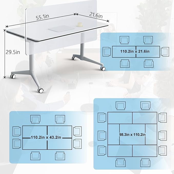 Conference Table,55.1''Folding Conference Room Table for 4-12 People,Mobile Flip Top MeetingTraining Table with Different Coulor and Styles for Offices, Classrooms,Meeting Room (2, A)