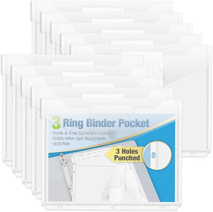 Forvencer Binder Pocket, 48 Pack Super Heavyweight Poly Binder Pocket | Binder Sleeve with Tight Closure, Binder Folders Side Loading, 3 Ring Binder Pocket, Binder Dividers with Pockets, Clear