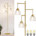 Shenmoyl Stepless Dimming Floor Lamps for Living Room, Bedroom, Gold Standing Lamp with 3pcs 6W Bulbs, Vintage Brass Floor Lamp for Corner, Nursery (Clear Tulip)