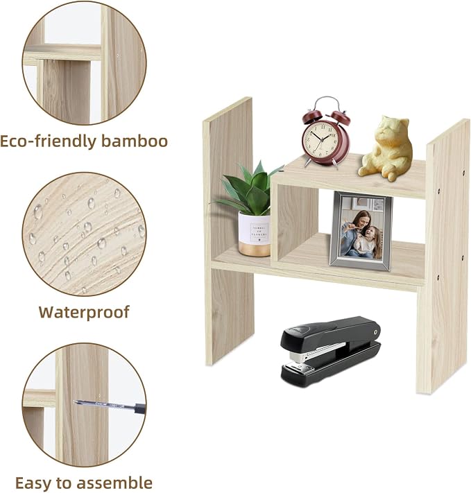 TY ARTS & CULTURE - Expandable Wood Desktop Storage Organizer Multipurpose Desk Bookshelf Display Shelf Rack Counter Top Bookcase for Office Home | Natural Beige | expandable desk bookshelf, multipurpose display shelf rack,countertop shelf, home office...