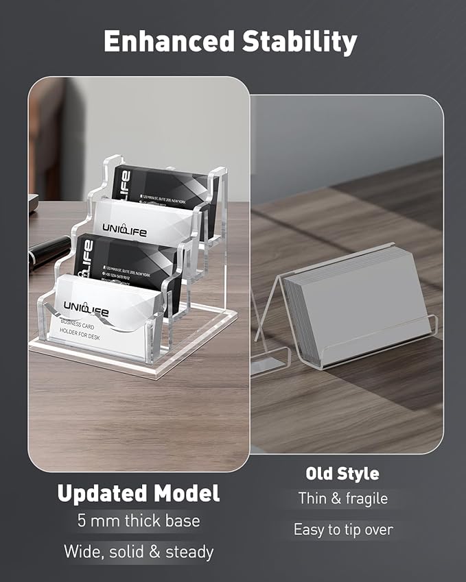 Uniclife Acrylic Business Card Holder for Desk 4 Slots Clear Horizontal Business Card Display Stand for Men & Women Desktop Name Card Organizer Card Stand for Office Home Exhibition, 240 Card Capacity
