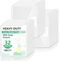 HOUYEE 32 Pack Heavy-Duty Clear Binder Pocket Folders for 2/3/4 Ring Binder | 11 Holes Binder Envelopes with Snap Closure, Plastic Clear Binder Folders for Office, 8 Mil,100 Sheet Capacity, Letter Size