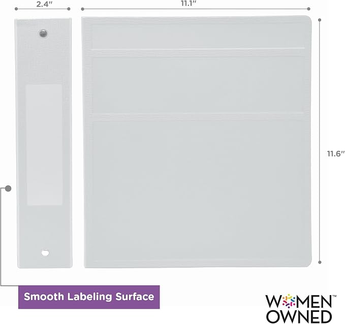 Carstens 2-Inch Heavy Duty 3-Ring Binder - Side Opening, White, Durable Plastic, No-Gap Rings, Waterproof Covers, No Pockets, Holds 300 Letter-Sized Sheets, BPA-Free, Made in USA (2846-3R), Case of 16