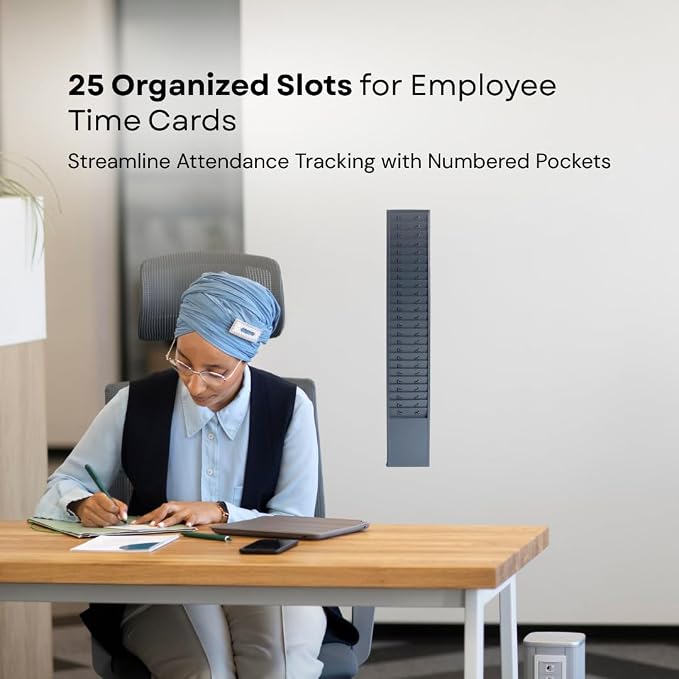 25-Slot Metal Wall Organizer Employee Time Card Rack, Fits 3.5-4.5in Cards