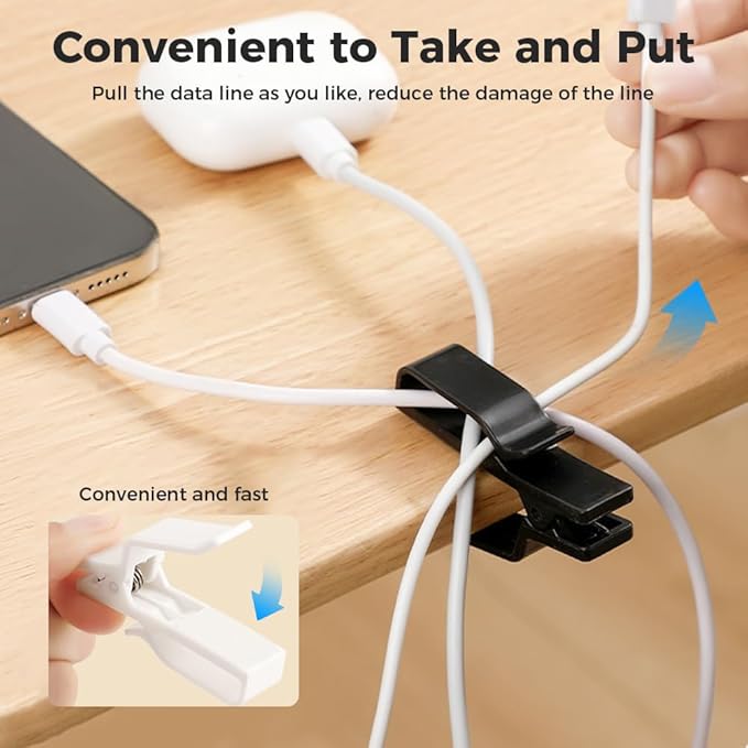 Movable Cord Holder for Nightstand, 2026 New Upgrade Cord Organizer Holder, Cable Organizers USB Cable Holder Wire Organizer Cord Clips, Cable Hider for Home, Office,Cubicle Accessories (6, Black)