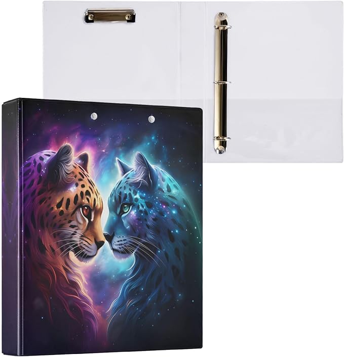 3 Ring Binder Cheetah Tiger Galaxy 1.5" Round Ring Binders View Binder with 200 Sheet for Kids School Supplies Women Men Office, 1 Pack