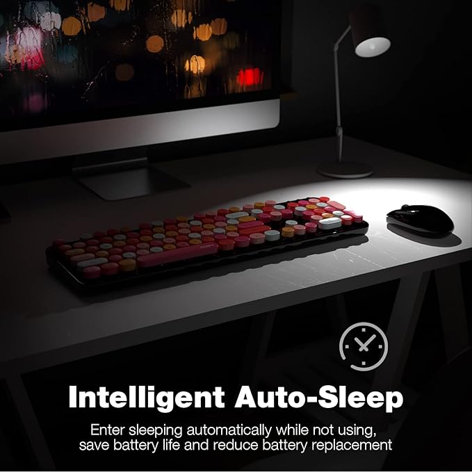 MOFII Wireless Keyboard and Mouse Combo, 2.4GHz Retro Full Size Typewriter Keyboard with Number Pad & Wireless Mouse for Laptop, PC, Desktop, Mac, Windows - Black Colorful
