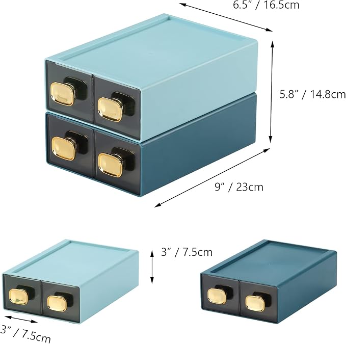 Desktop Storage Drawers, Stackable Countertop Organizer with Drawers | Cyan, 4 Small Drawers for Office Supplies, Makeup Organizer, Home Improvement, Desk Organization, Teacher Toolbox