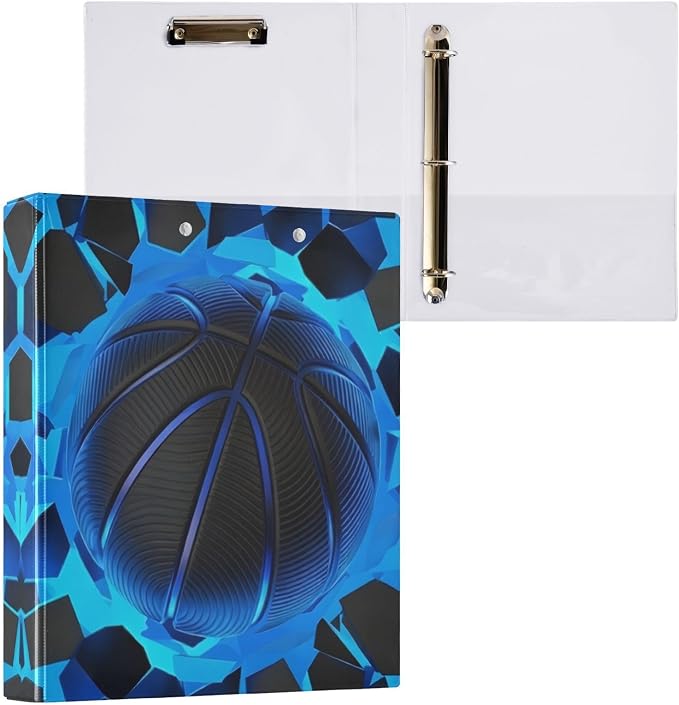 3 Ring Binder Basketball Blue Lighting 1.5" Round Ring Binders View Binder with 200 Sheet for Kids School Supplies Women Men Office, 1 Pack