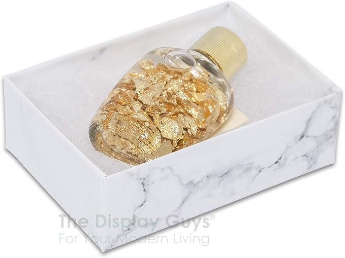 TheDisplayGuys 25 Cardboard Jewelry Gift Boxes with Inserts - Marble White | Size #32 - 3.3" x 2.3" x 1.0", Lids, Cotton Filled Padding, Kraft Paper, Bulk Pack Case, for Shipping, Organizers, Storage