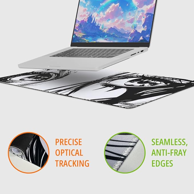 XL Anime Eyes Mouse Pad – Large Manga Girl Desk Mat 31.5x11.8 – Non-Slip, Water-Resistant, Stitched Edges – Aesthetic Japanese Gaming Mat