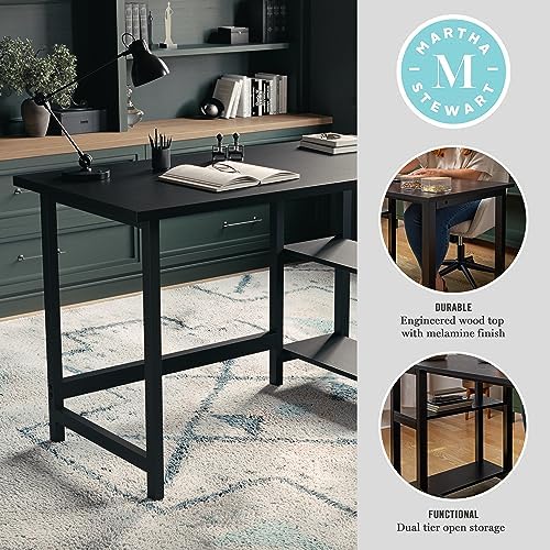 Martha Stewart Beckett Home Office Trestle Desk with Shelves, Black