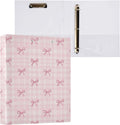 Aslsiy Pink Checkered Little Bows 3 Ring Binder 1.5 Inch Round Clipboard Binder Decorative Harcover Binder Organizer for Office Supplies