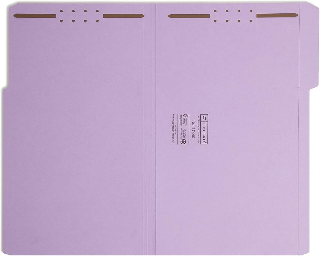 Smead Fastener File Folder, 2 Fasteners, Reinforced 1/3-Cut Tab, Legal Size, Lavender, 50 per Box (17440) (Pack of 1)