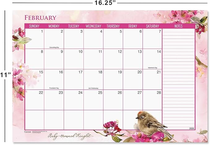 Current 2026-2027 Year of Birds Desk Calendar Pad, 11-Inch x 16-1/4-Inch Size, Large 24-Month Bookstore-Quality Calendars for Kitchen & Office