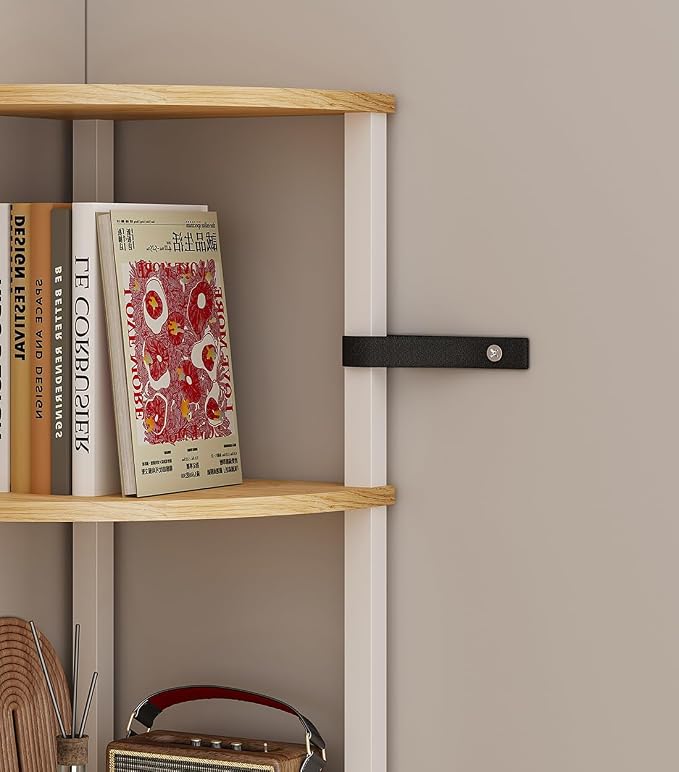 Corner Shelf, 6-Tier Corner Bookshelf, Industrial Corner Ladder Shelf, DIY Storage Shelves, Rustic Display Shelf for Living Room, Bedroom, Kitchen, Home Office, White and Nature Wood Color UJSJ004Q