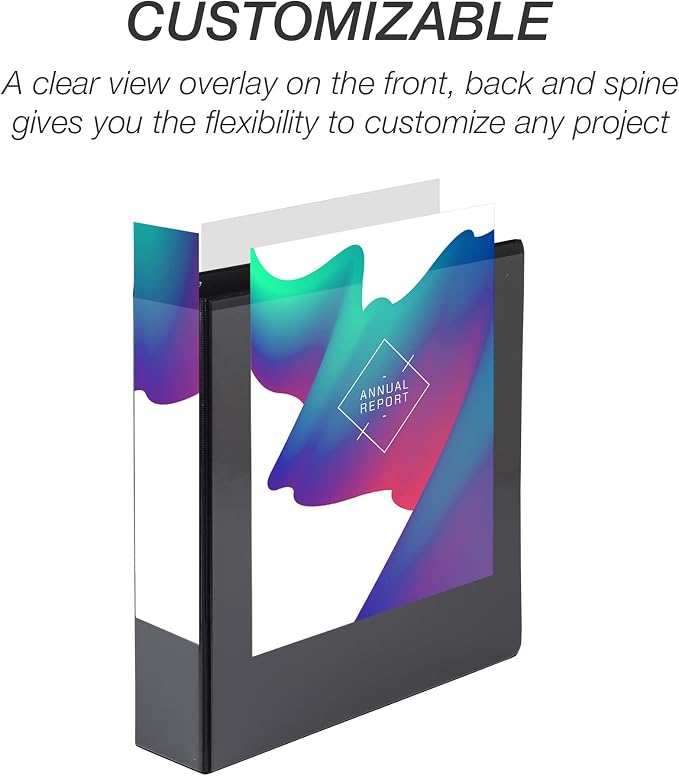 Samsill 1.5 Inch 3 Ring Binder, Economy Round Ring, Clear View Cover, 325 Sheet Capacity - for School, Home, Office - Charcoal Black