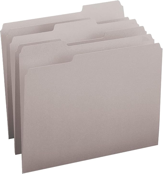 Smead Colored File Folder, 1/3-Cut Tab, Letter Size, Gray, 100 per Box (12343)