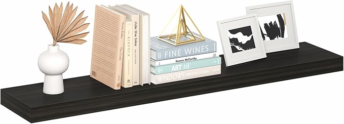 Furinno Tanna Floating Shelves for Wall, 9 x 47 Wall Shelf, Single Set Wall Mounted Floating Shelf with Invisible Bracket, 2-Inch Thick, for Bathroom, Living Room, Bedroom, Home Office, Tobacco Oak
