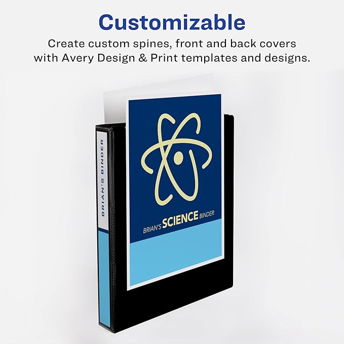 Avery Standard View 3 Ring Binders, 1.5" Round Rings, 275-Sheet Capacity, 2.1 Inch Wide Spine, Black Binders, Ideal for Lightweight Organization and Occasional Referencing (12-Pack of 05725)